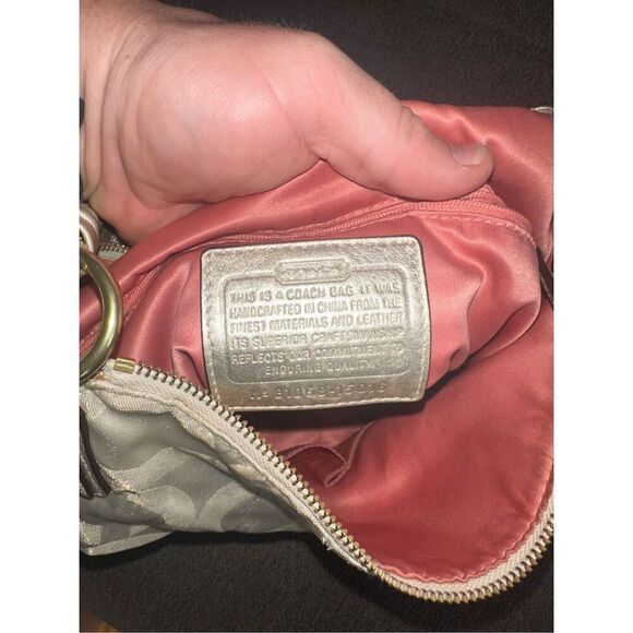 Coach Kristin 15016 Gold Khaki Metallic Op Art Leather Hobo Bag - Picture 9 of 9